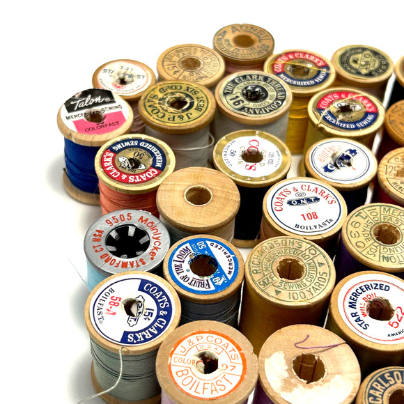 Vintage Thread On Wooden Spools Lot of 30 - Picture 2 of 11